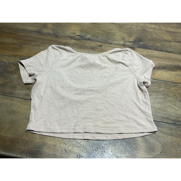 Lovers + Friends Revolve Tan Ribbed Crop Baby Tee Tie Front Size Small - Picture 8 of 8